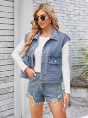 Cap Sleeve Denim Jacket with Pockets 