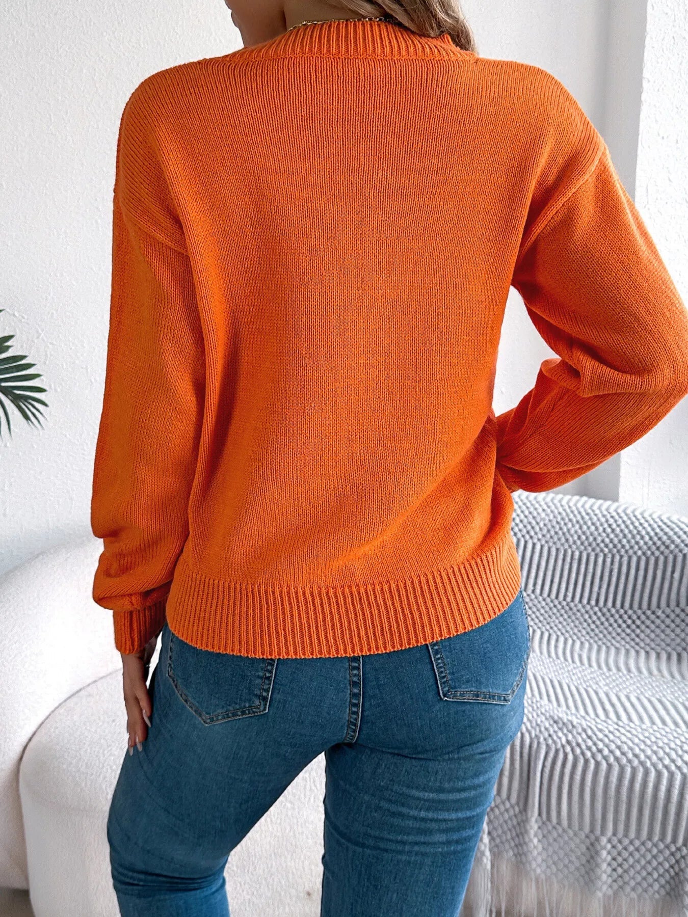 Openwork Round Neck Long Sleeve Sweater 