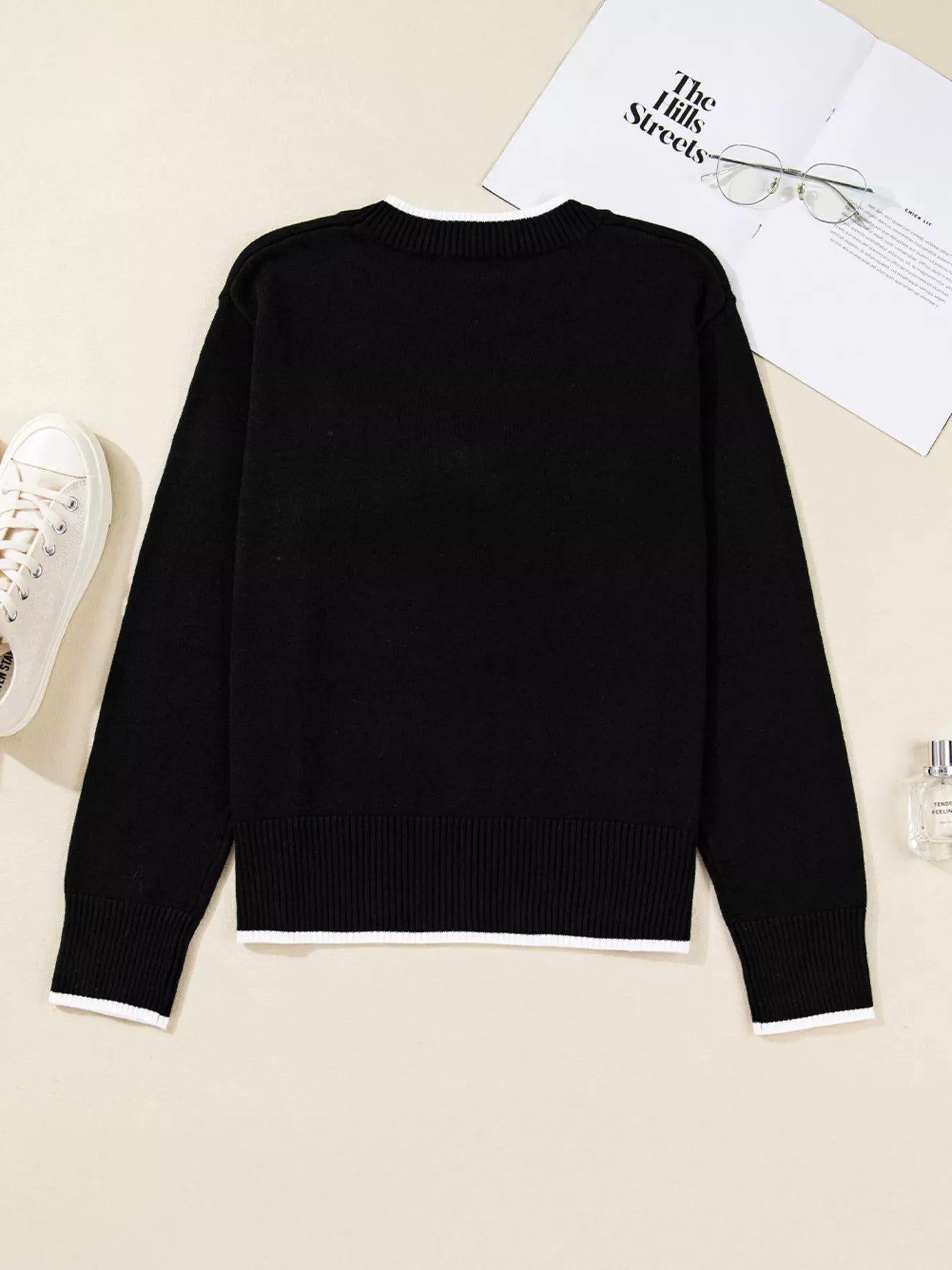 Contrast Trim Bow Accent Holiday Cropped Sweater 