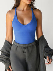 Ribbed V-Neck Halter Tank Top 