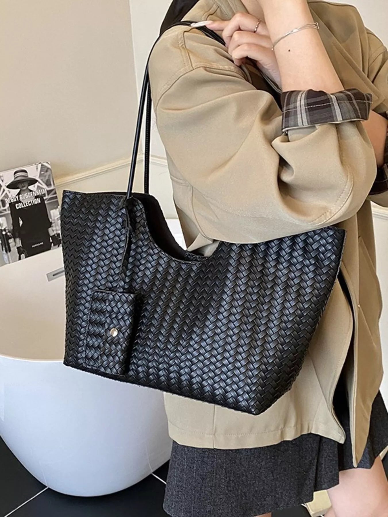 Woven Texture Large Capacity Tote Bag 