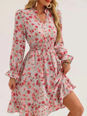 Floral Print Flounce Sleeve Ruffle Hem Dress 
