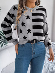 Stars and Stripes Pattern Casual Round Neck Sweater 