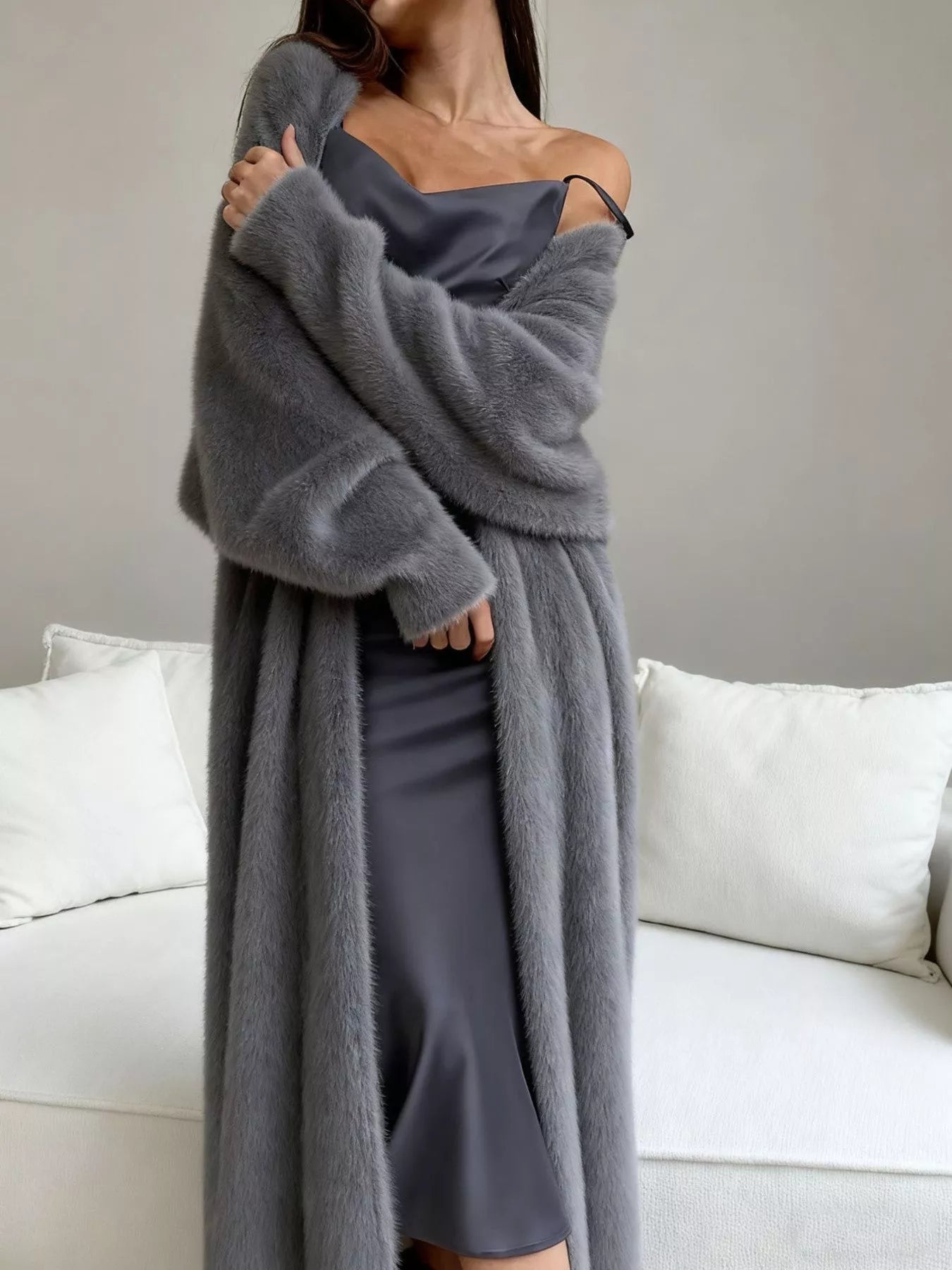 Fuzzy Open Front Longline Cardigan 