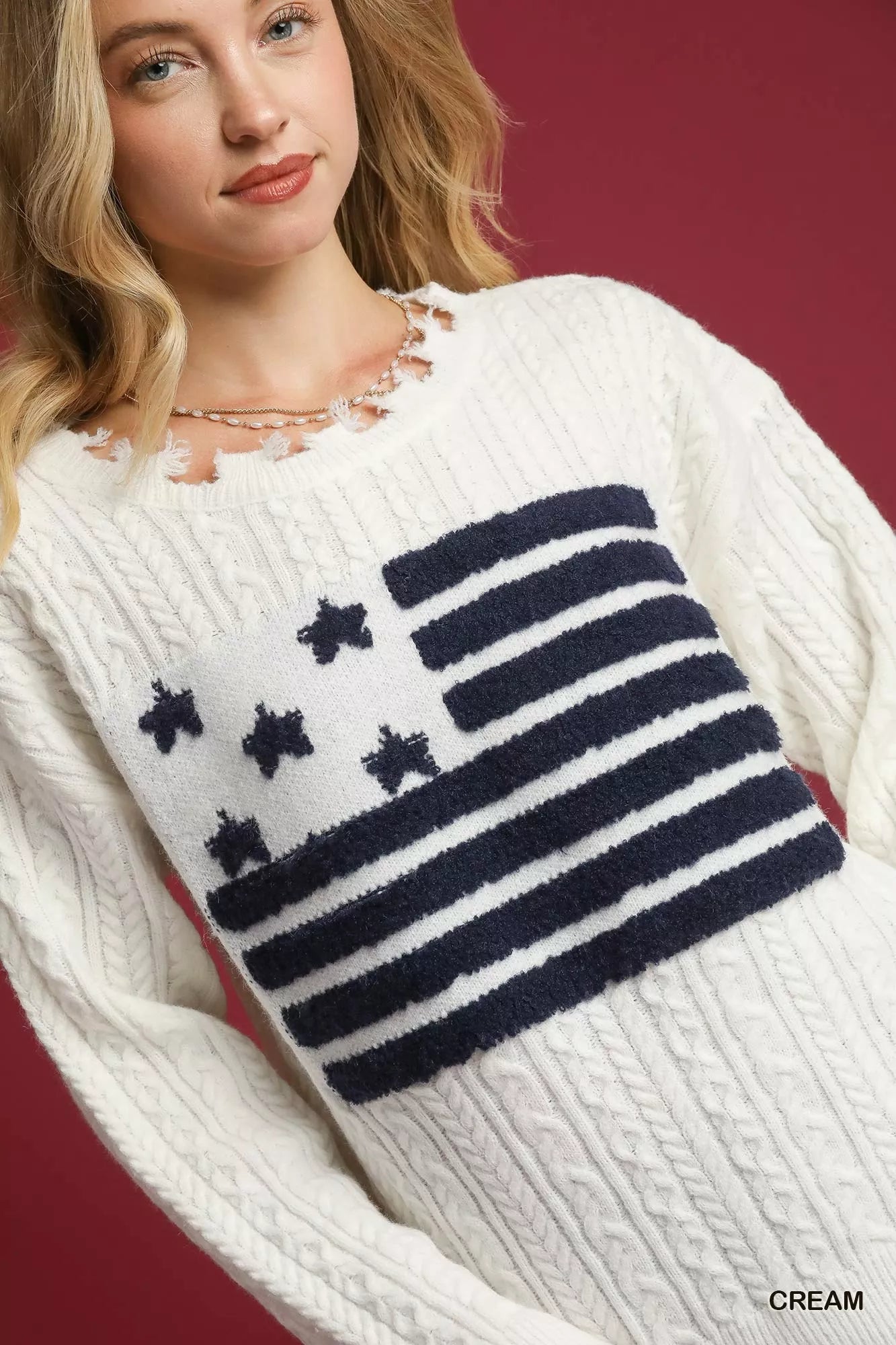 Umgee Distressed American Flag Sweater 