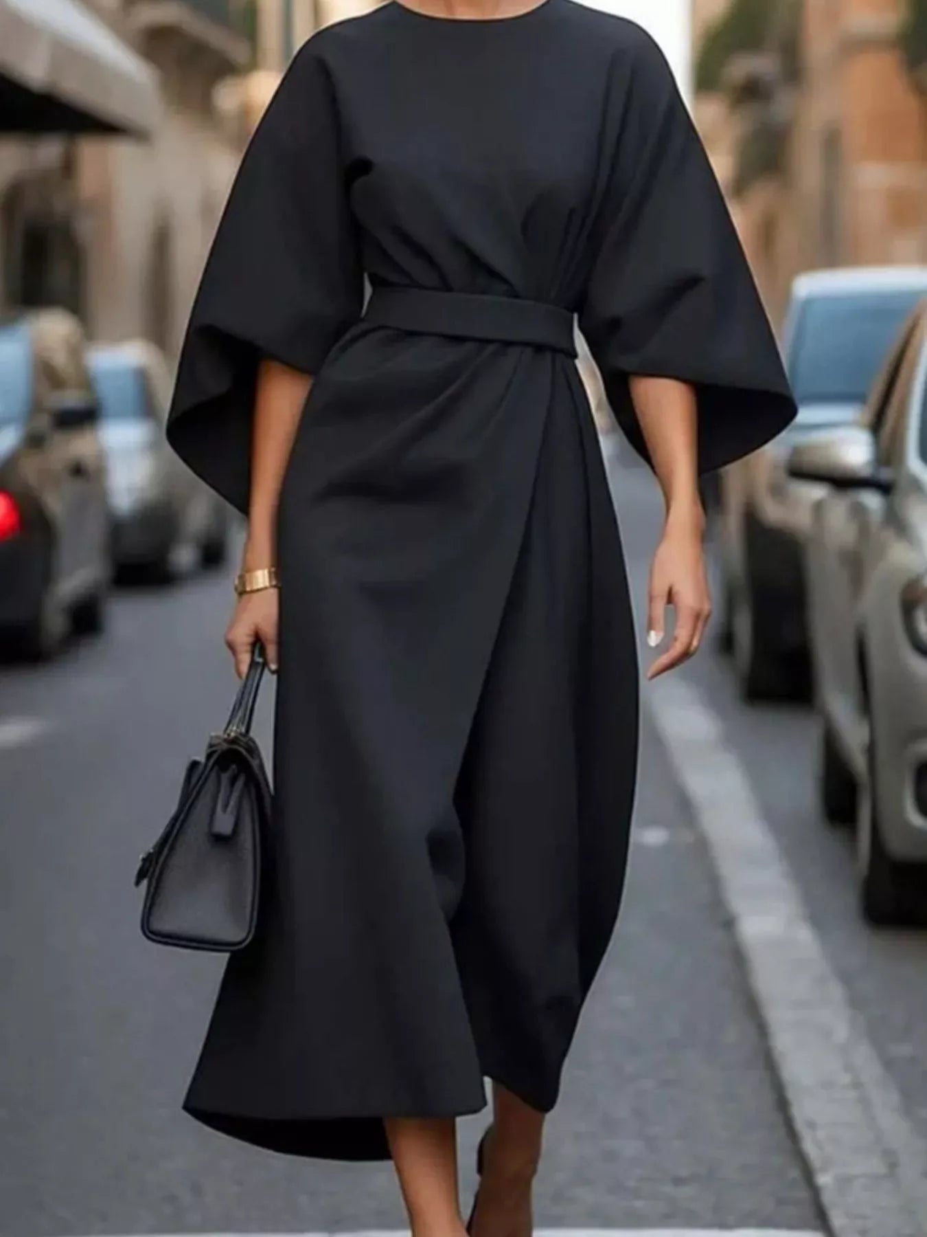 Round Neck 3/4 Sleeve Dress 