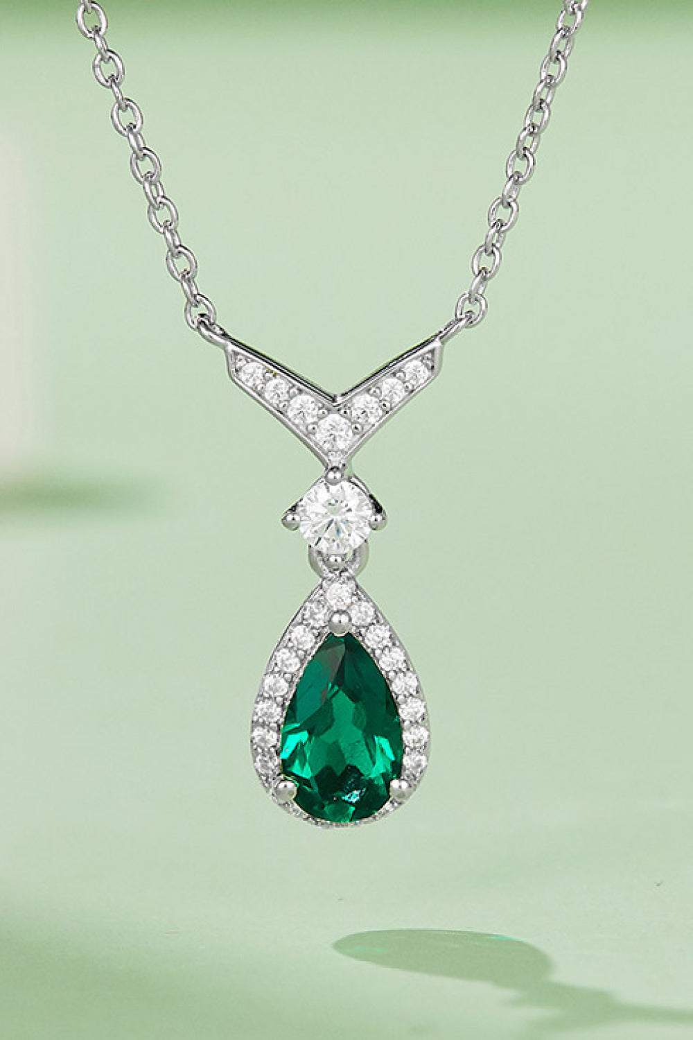 Lab-Grown Emerald Teardrop Necklace 