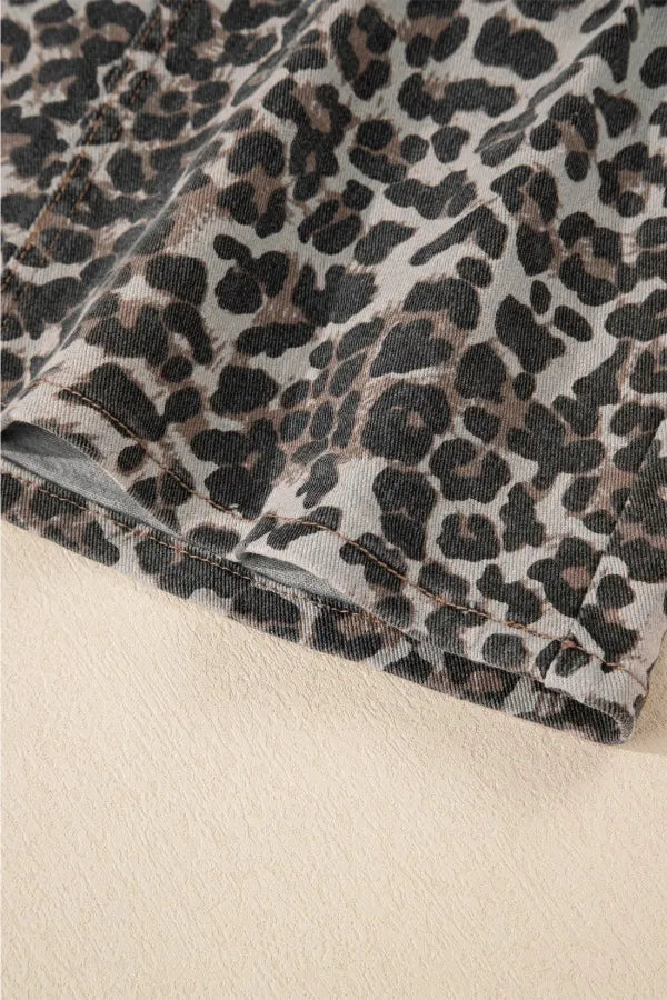 Leopard Denim Mini Skirt 