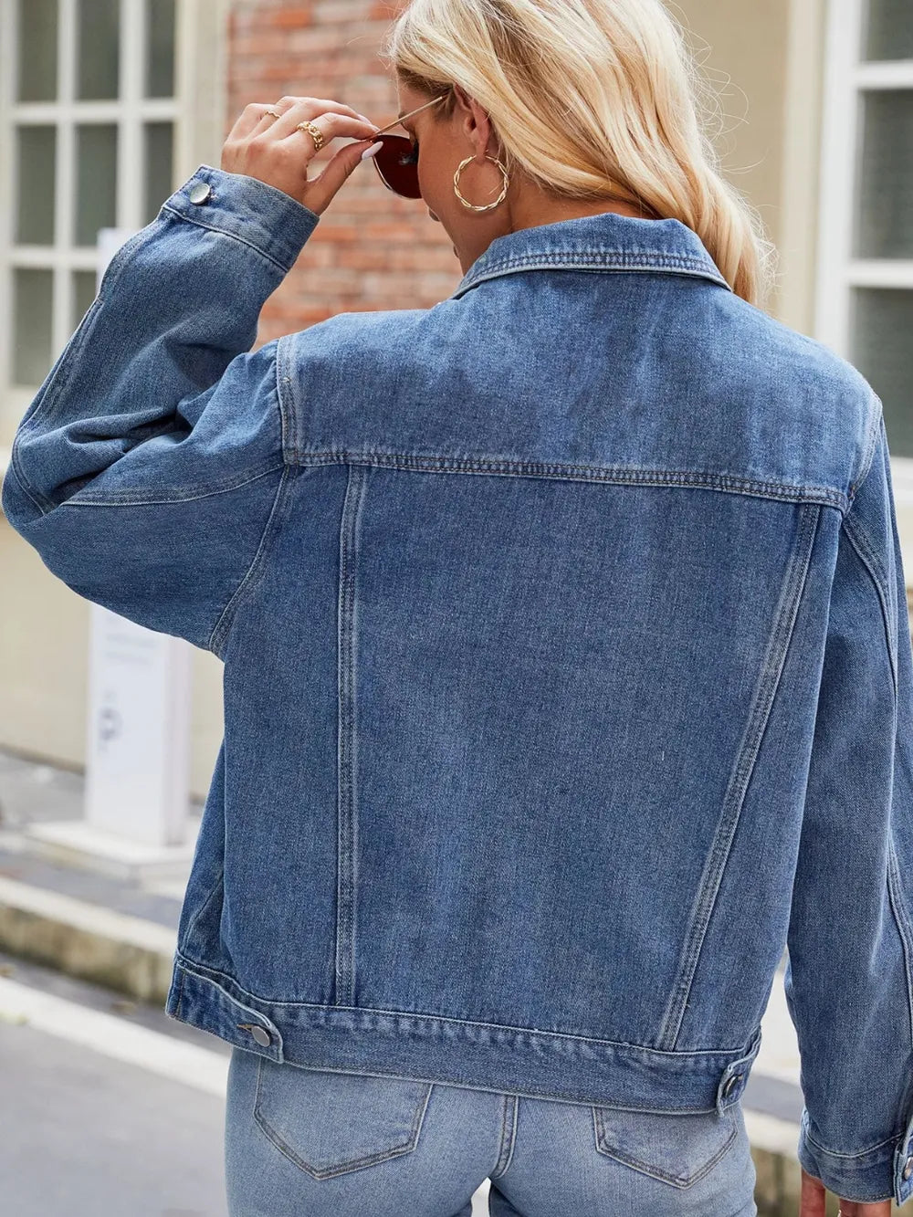 Pocketed Collared Neck Denim Jacket 