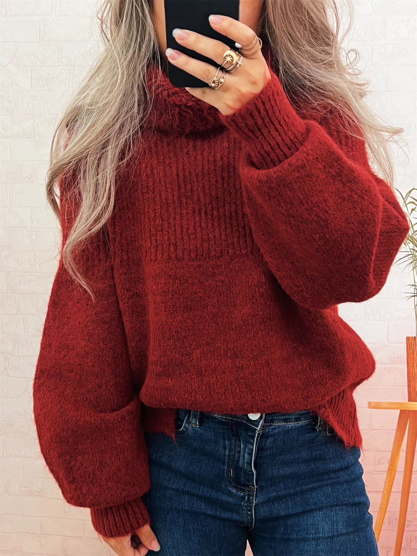 Ribbed Turtleneck Long Sleeve Sweater 