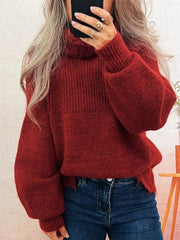 Ribbed Turtleneck Long Sleeve Sweater 