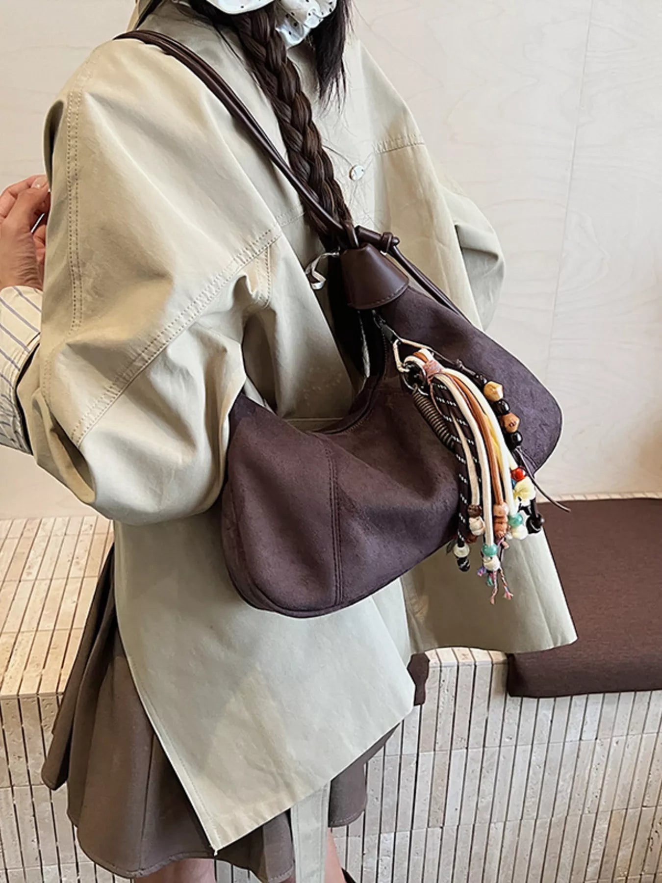 Vintage Suede Tassel Shoulder Bag 
