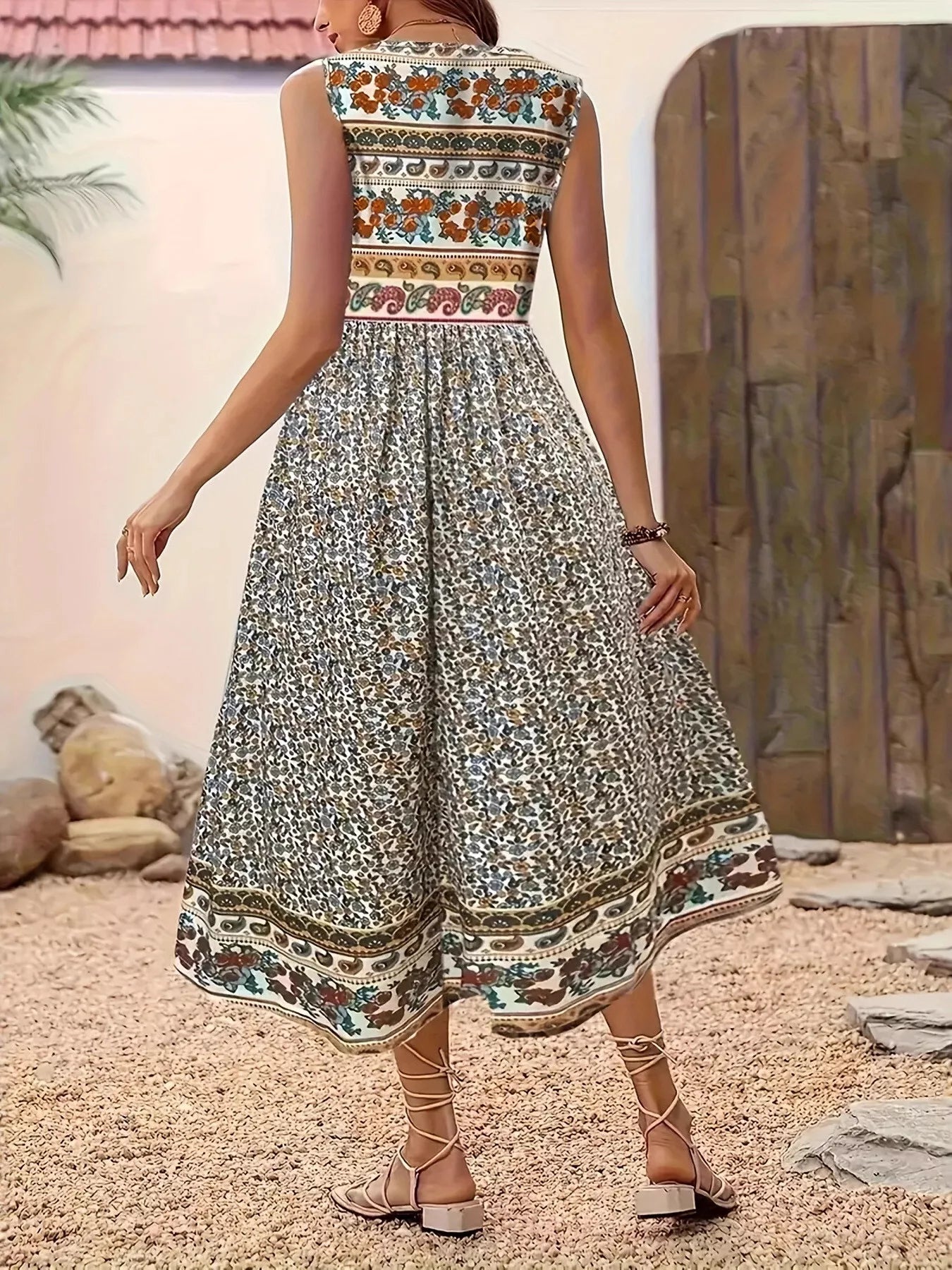 Plus Size Floral Print Sleeveless Midi Dress 