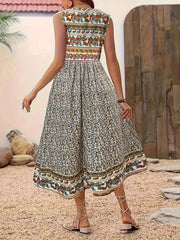 Plus Size Floral Print Sleeveless Midi Dress 