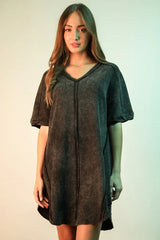 VERY J Mineral Washed Ribbed Knit Mini Dress 