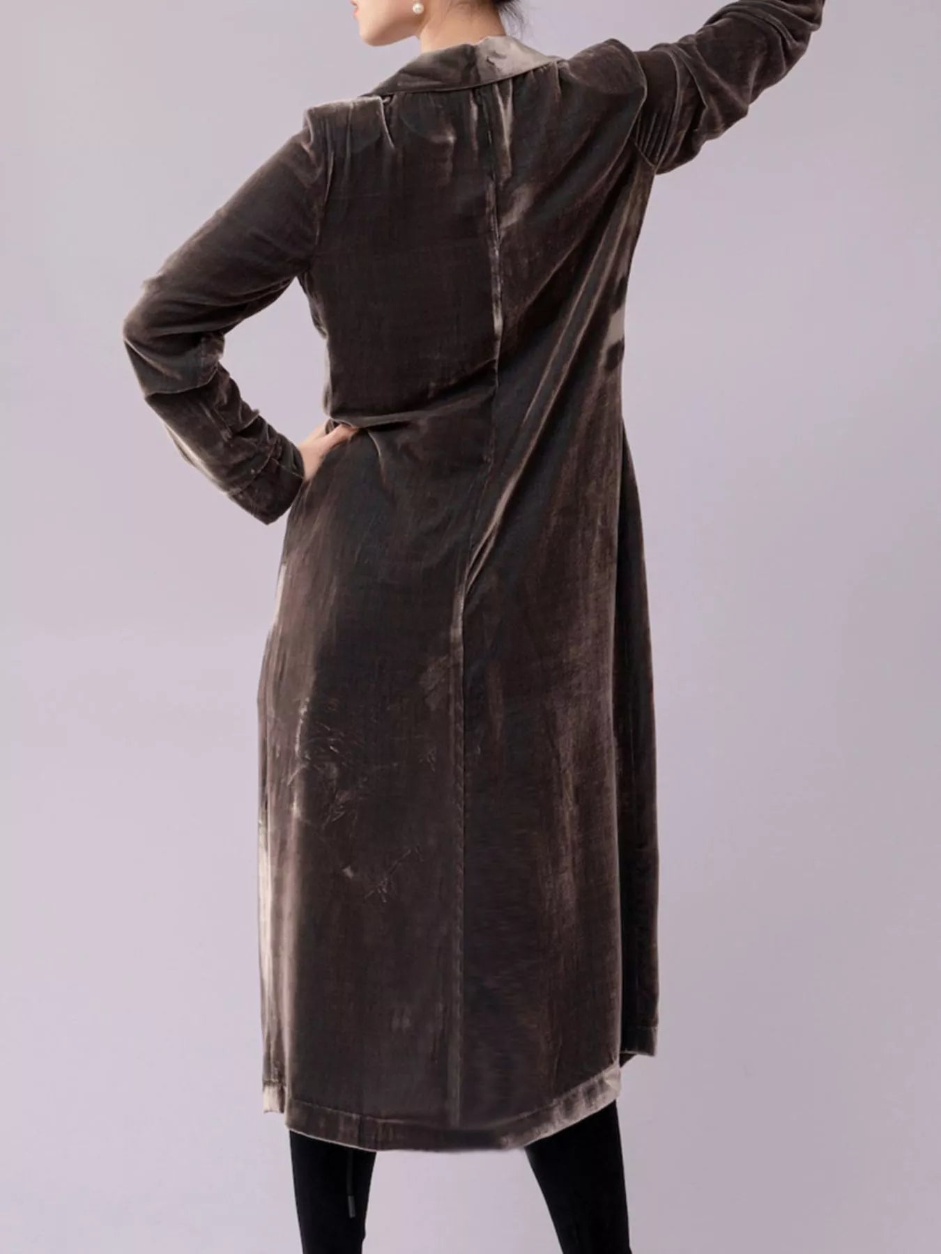 Velvet Lapel Collar Longline Coat 