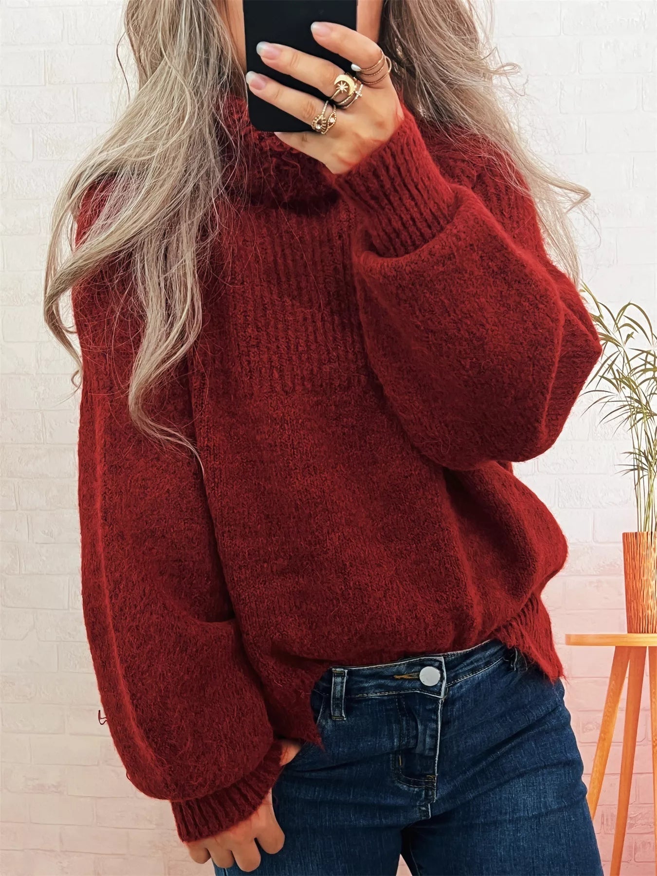 Ribbed Turtleneck Long Sleeve Sweater 