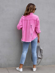 Distressed Drop Shoulder Denim Jacket 