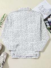 Leopard Button Up Long Sleeve Denim Jacket 