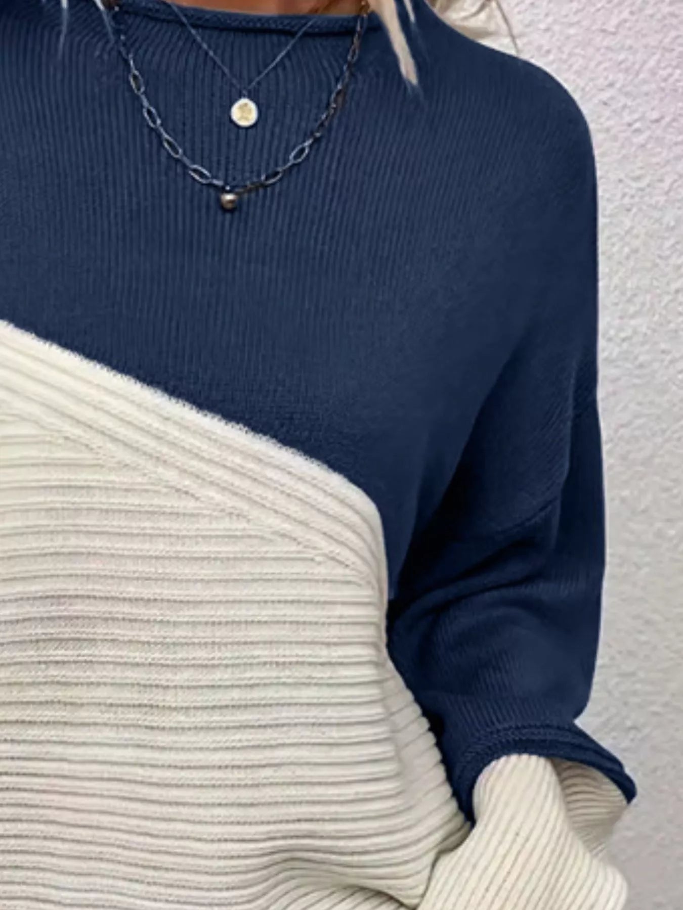 Color Block Ribbed Knit Sweater 