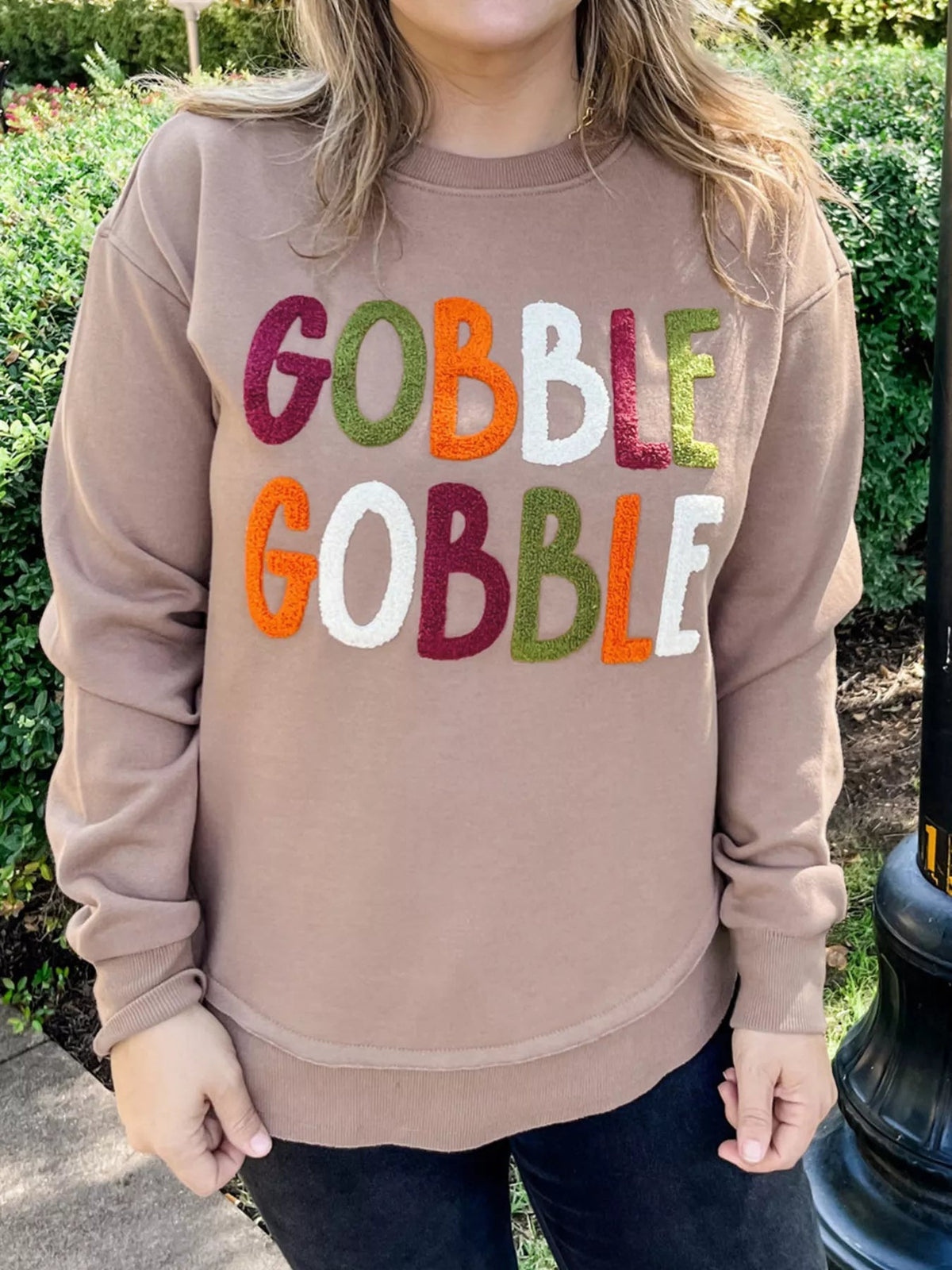 GOBBLE Letter Graphic Thanksgiving Shift Sweatshirt 