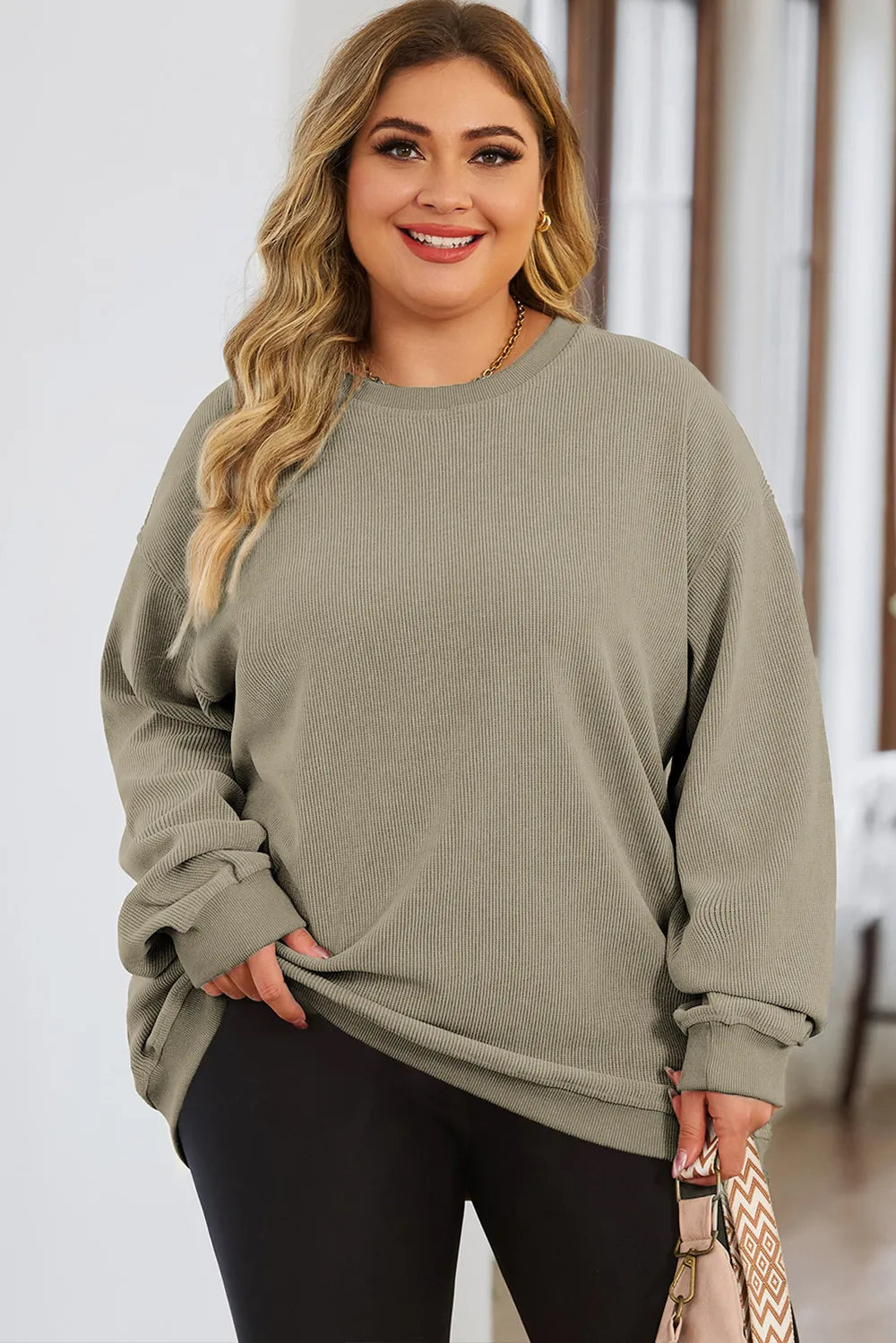 Plus Size Round Neck Dropped Shoulder Sweatshirt 