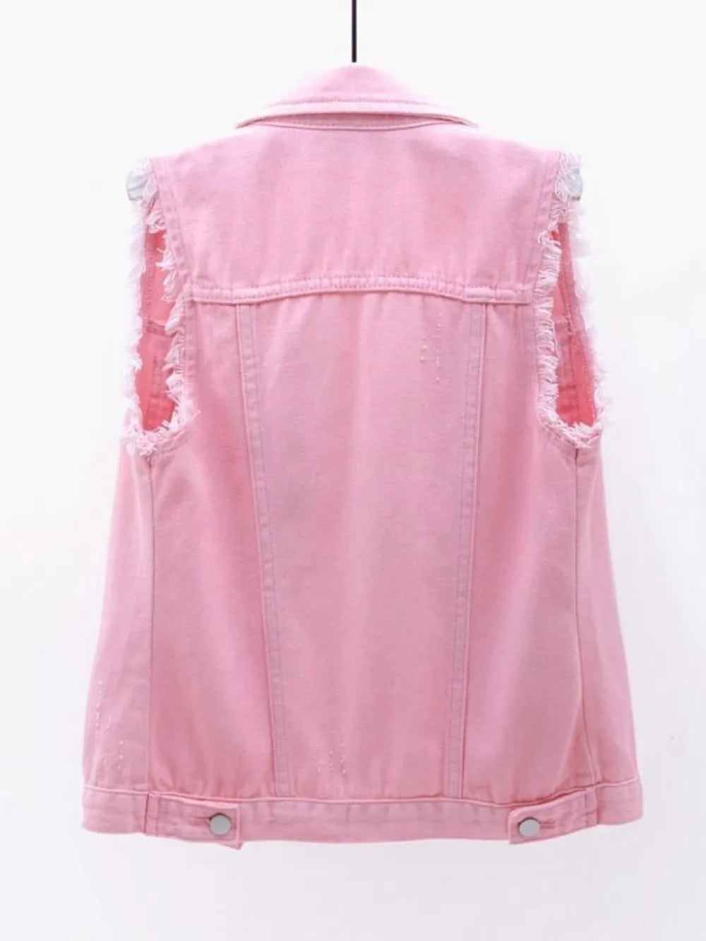 Full Size Button Down Raw Hem Sleeveless Denim Jacket Plus Size 