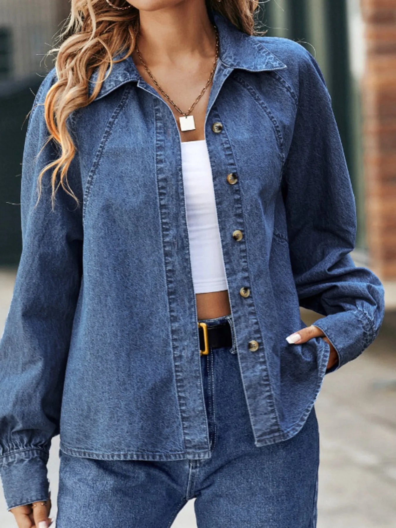 Button Up Long Sleeve Denim Shirt 