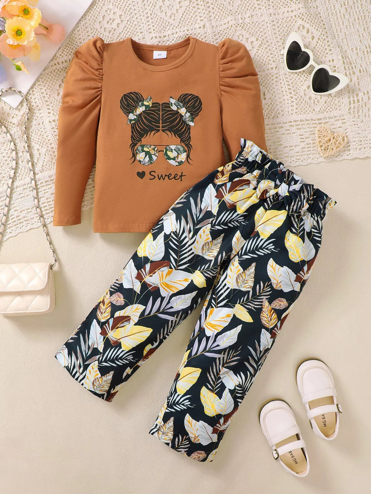 Children's Graphic Top & Floral Pants Set 