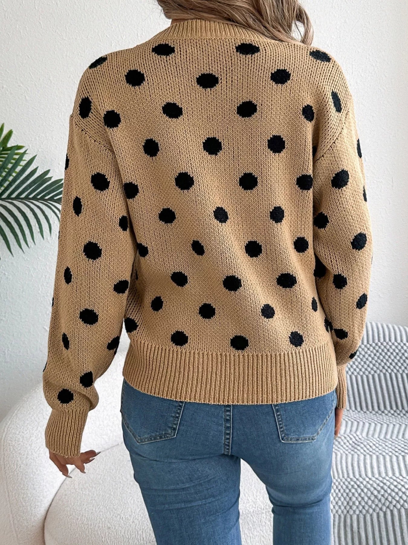 Polka Dot Round Neck Sweater 