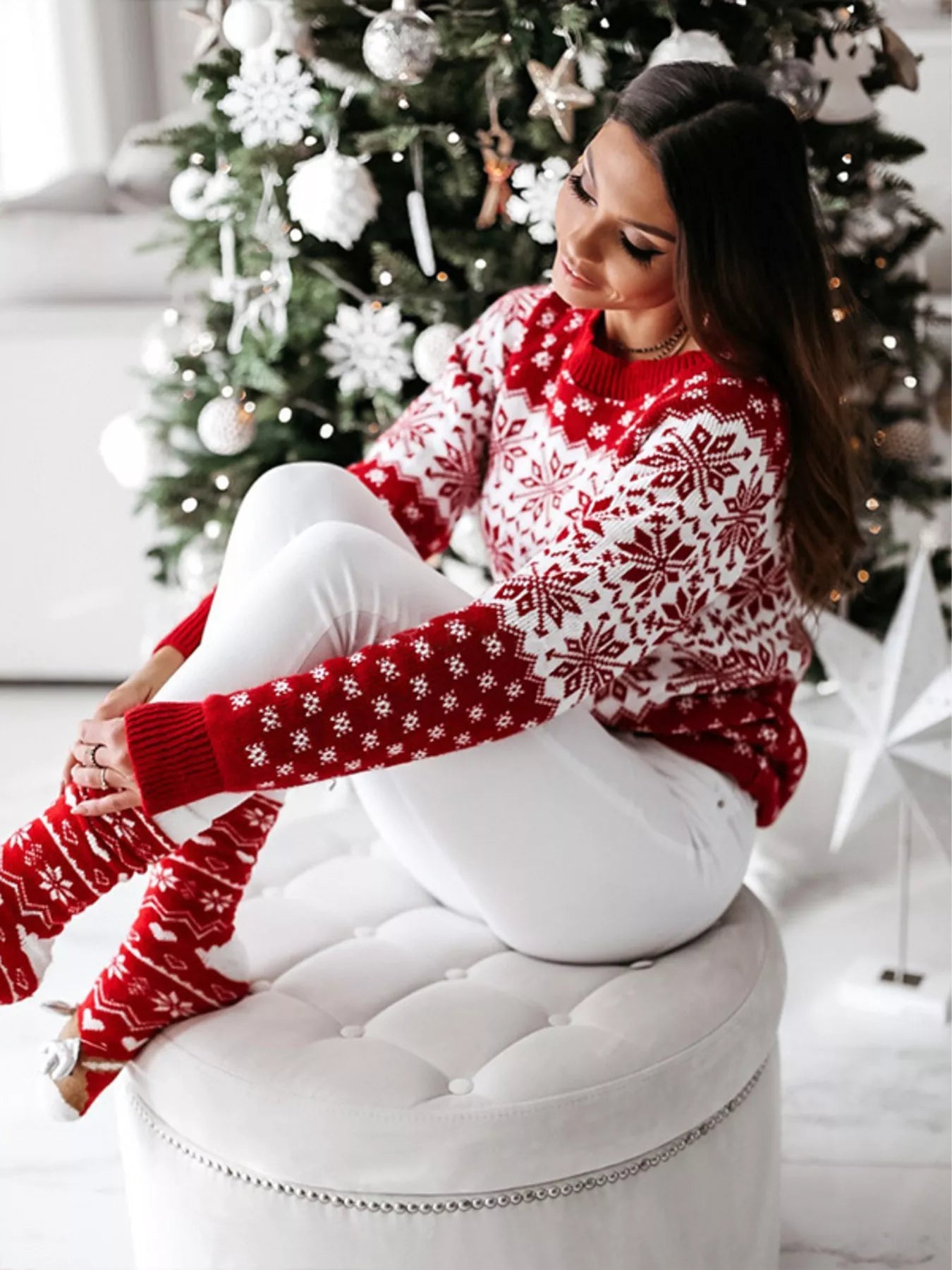Snowflake Pattern Long Sleeve Sweater 