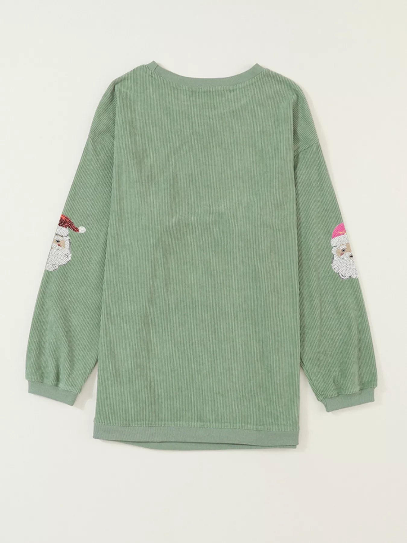 Corded Ribbed Sequin Patched Santa Claus Graphic Sweatshirt 