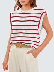 Striped Round Neck Cap Sleeve T-Shirt 