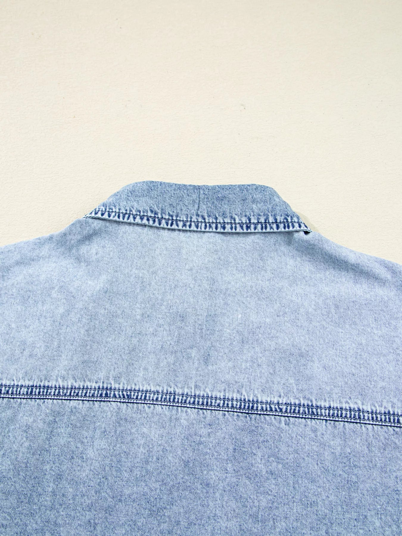 Chest Pocket Raw Hem Denim Loose Shirt Dress 