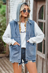 Sleeveless Denim Top with A Detachable Hood 