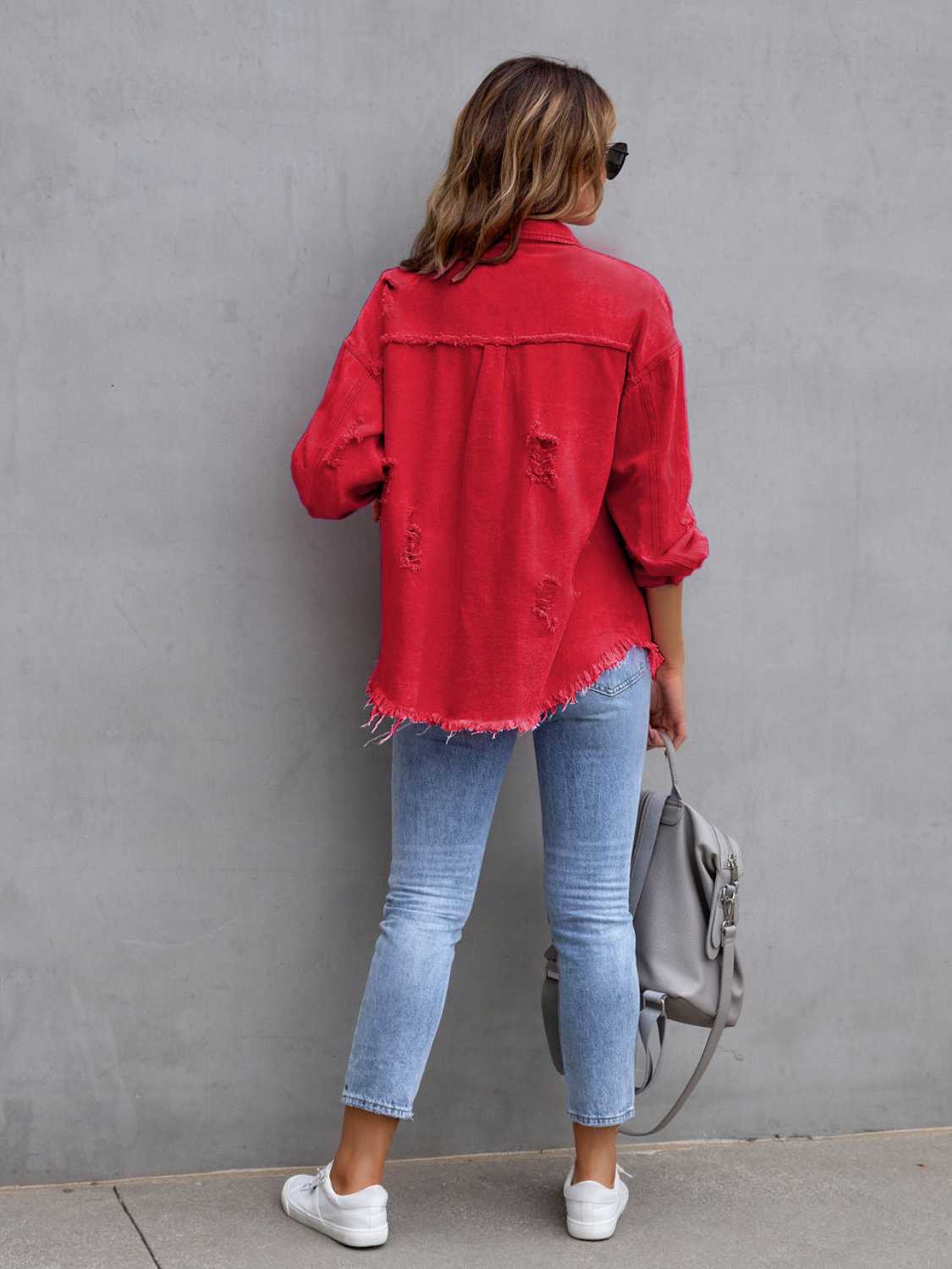 Distressed Drop Shoulder Denim Jacket 