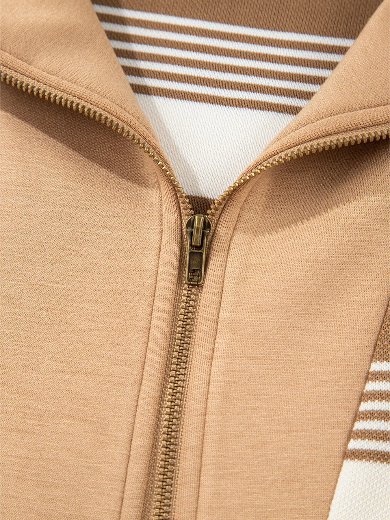 Stripe Zip Collar Patchwork Vintage Sweatshirt 