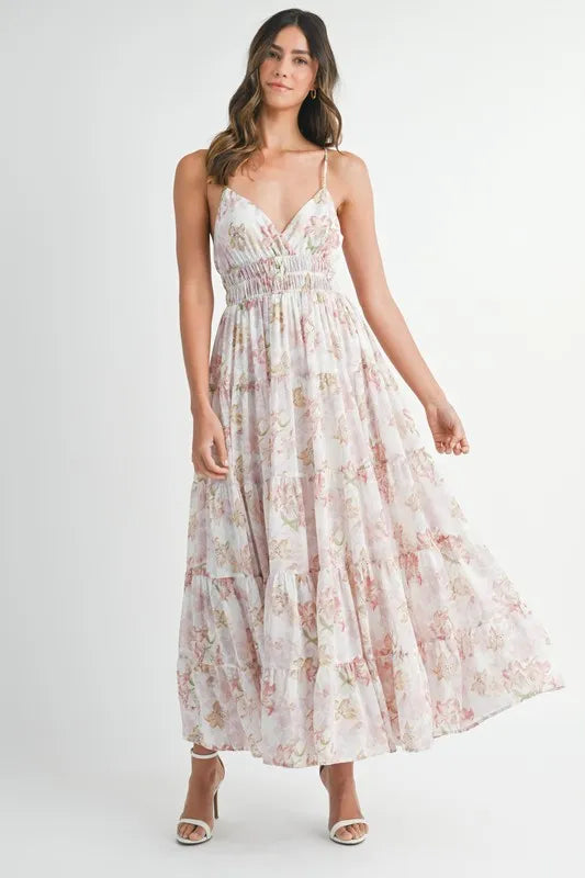 MABLE Floral Print Tiered Cami Maxi Dress 