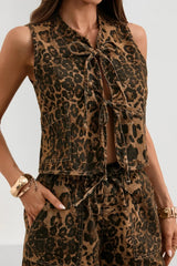 Leopard Print Sleeveless Denim Top 