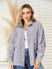Distressed Raw Hem Denim Jacket 