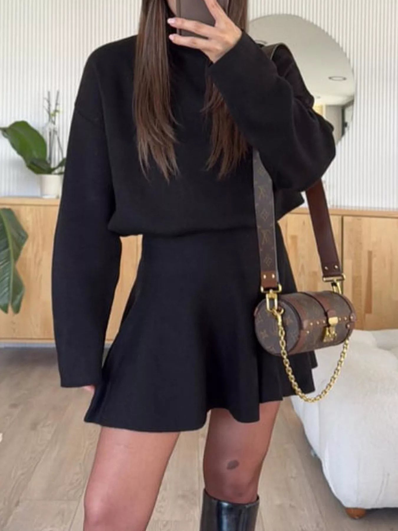 Round Neck Long Sleeve Mini Sweater Dress 