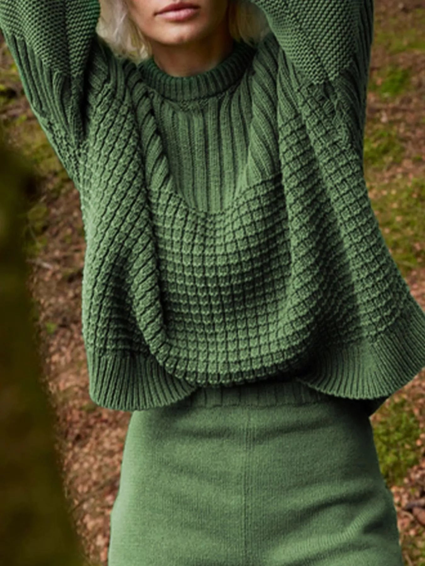 Textured Knit Round Neck Sweater 