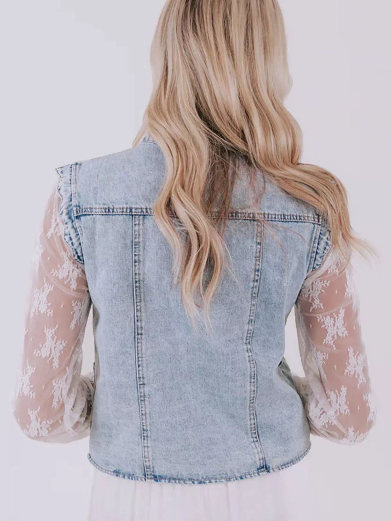 Scalloped Trim Patch Pocket Button Front Denim Vest 