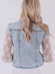 Scalloped Trim Patch Pocket Button Front Denim Vest 