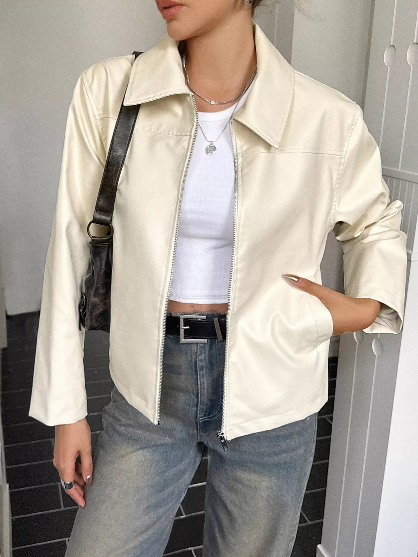 Zip Up Leather Jacket 