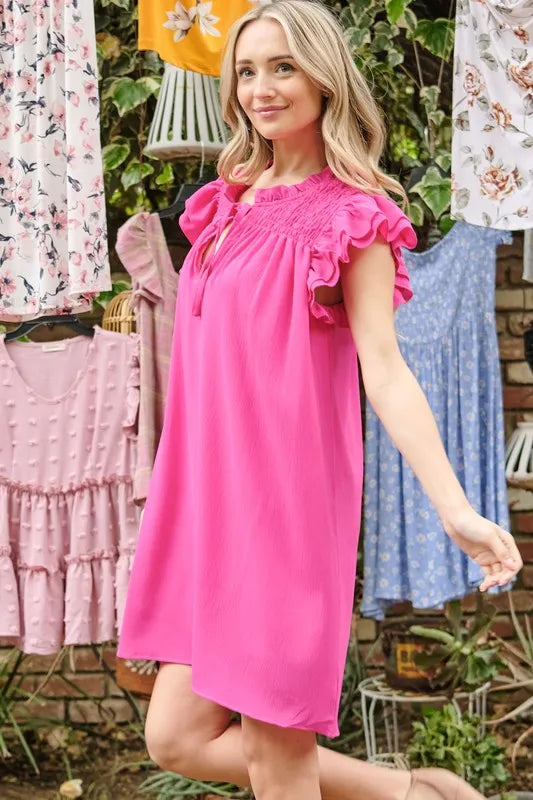 And The Why Ruffle Shoulder Smocked Detailed Dress 