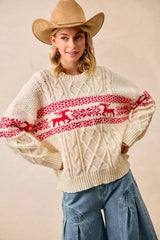 BiBi Christmas Theme Patterned Cable Knit Sweater 