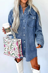 Vintage Wash Button-Down Denim Dress 