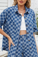 Button Down Checkered Denim Shirt 