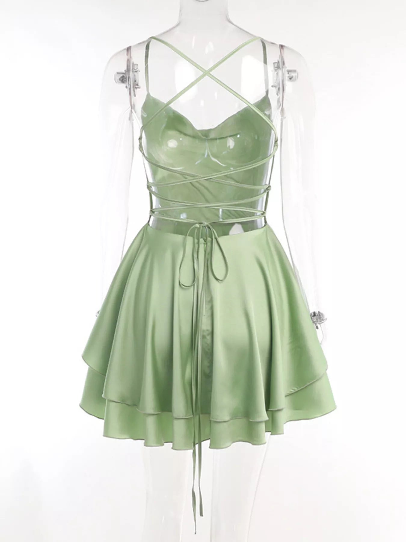 Backless Layered Ruffled Cami Dress 